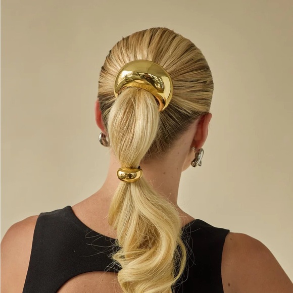 GLOSSY DOME PONY CUFF*Hair Band Accessories*18K Gold Plated*Hair Elastic* - Picture 5 of 9
